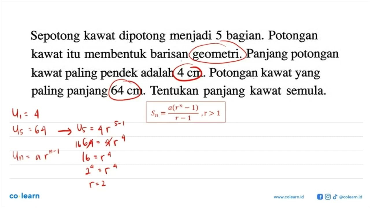 Sepotong kawat dipotong menjadi 5 bagian. Potongan kawat