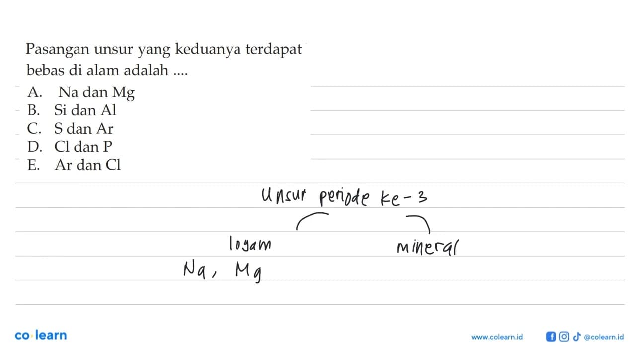 Pasangan unsur yang keduanya terdapat bebas di alam adalah