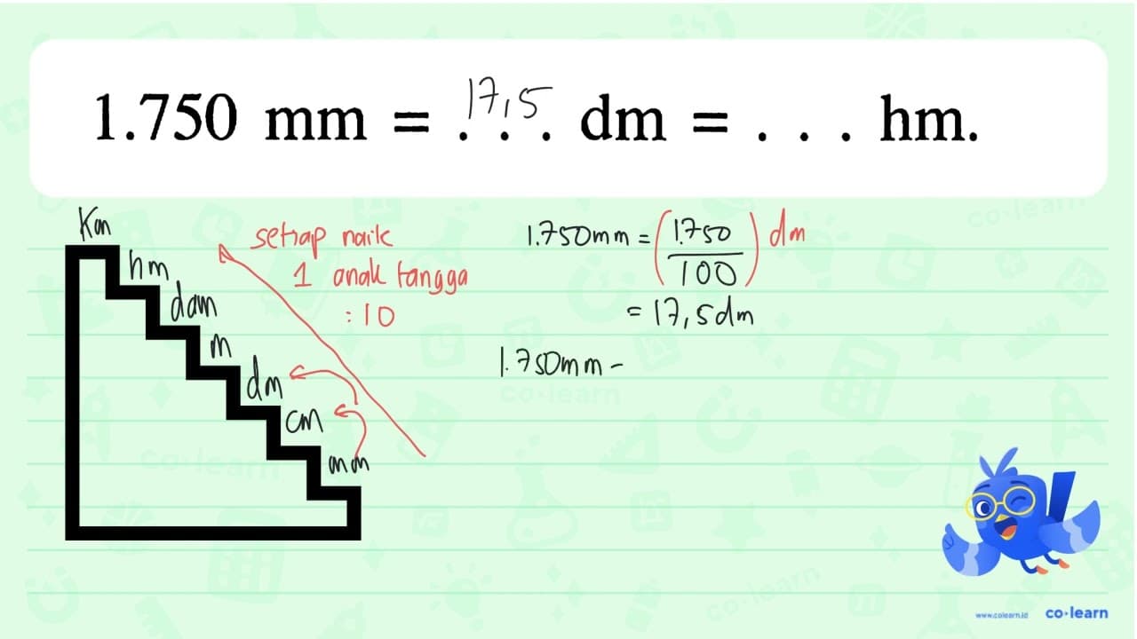 1.750 mm = . . . dm = . . . hm