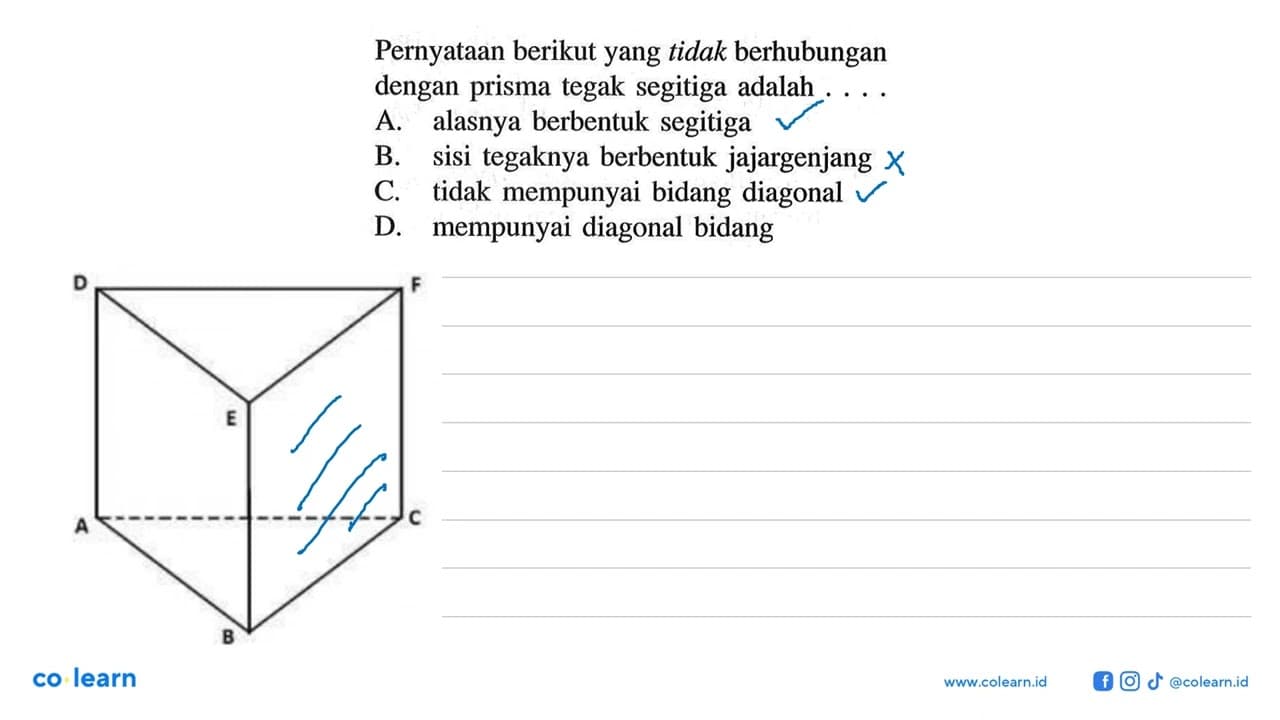 Pernyataan berikut yang tidak berhubungan dengan prisma