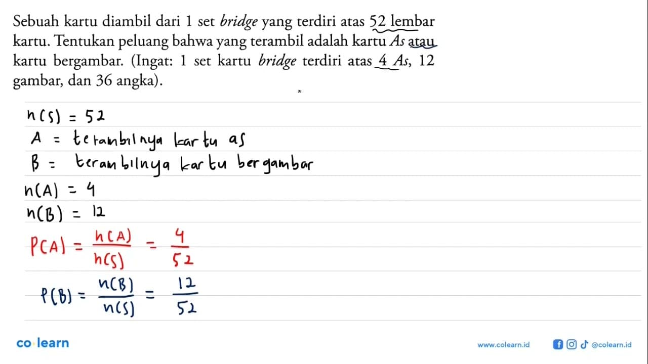 Sebuah kartu diambil dari 1 set bridge yang terdiri atas 52