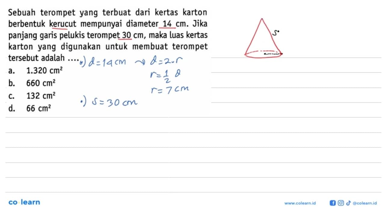 Sebuah terompet yang terbuat dari kertas karton berbentuk