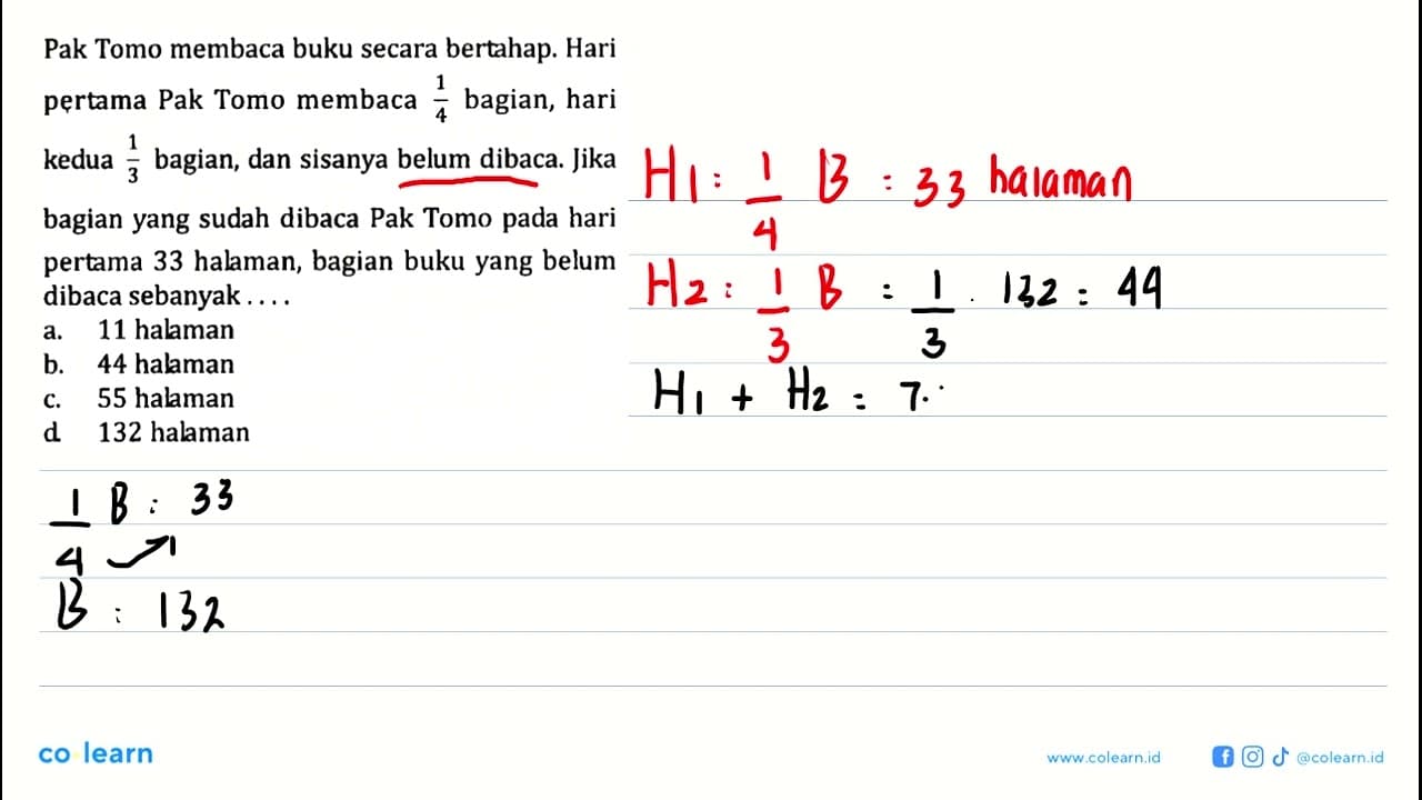 Pak Tomo membaca buku secara bertahap. Hari pertama Pak