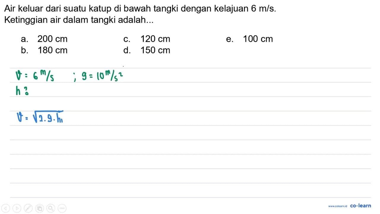 Air keluar dari suatu katup di bawah tangki dengan kelajuan