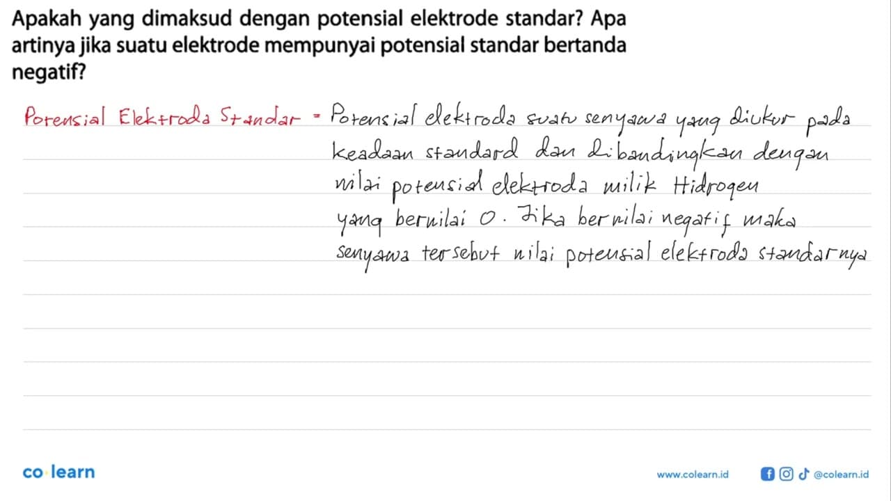 Apakah yang dimaksud dengan potensial elektrode standar?