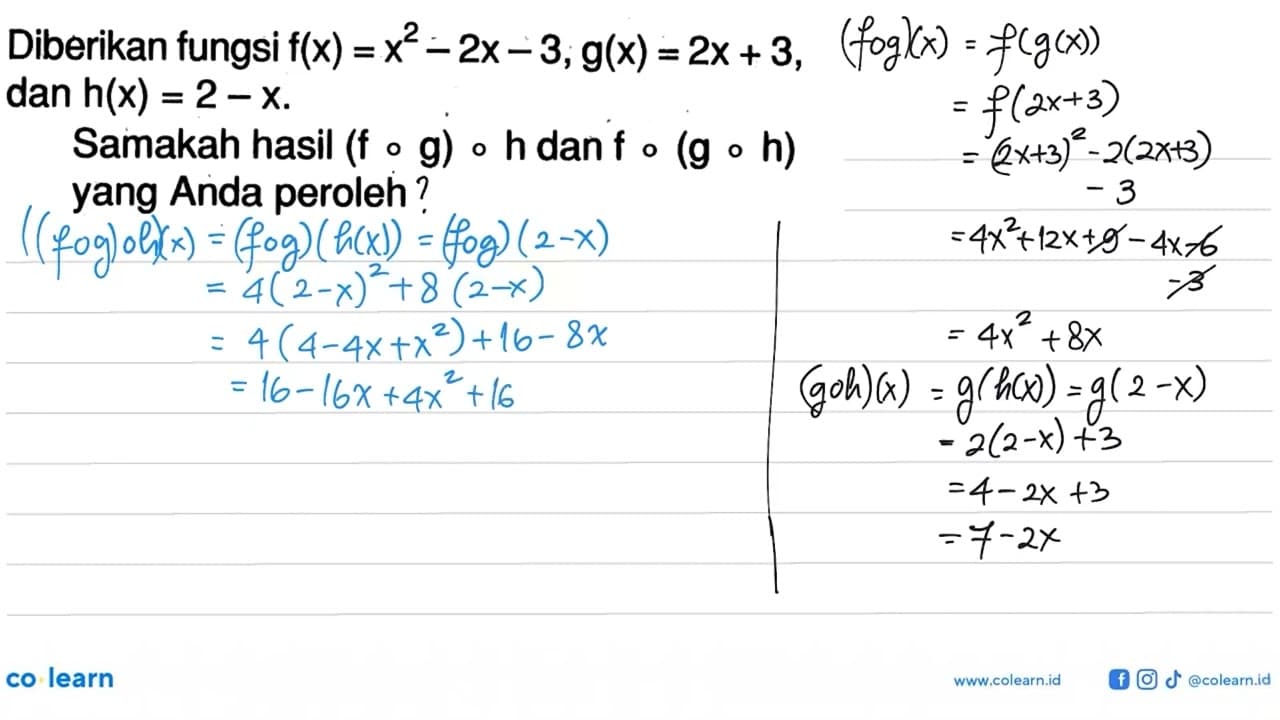 Diberikan fungsi f(x)=x^2-2x-3, g(x)=2x+3 dan