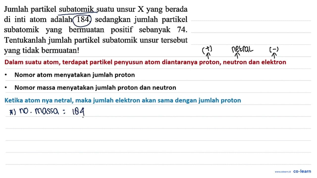 Jumlah partikel subatomik suatu unsur X yang berada di inti