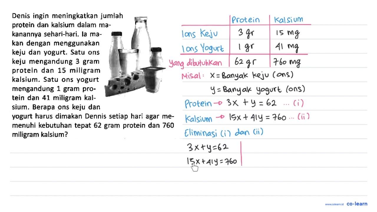 Denis ingin meningkatkan jumlah protein dan kalsium dalam