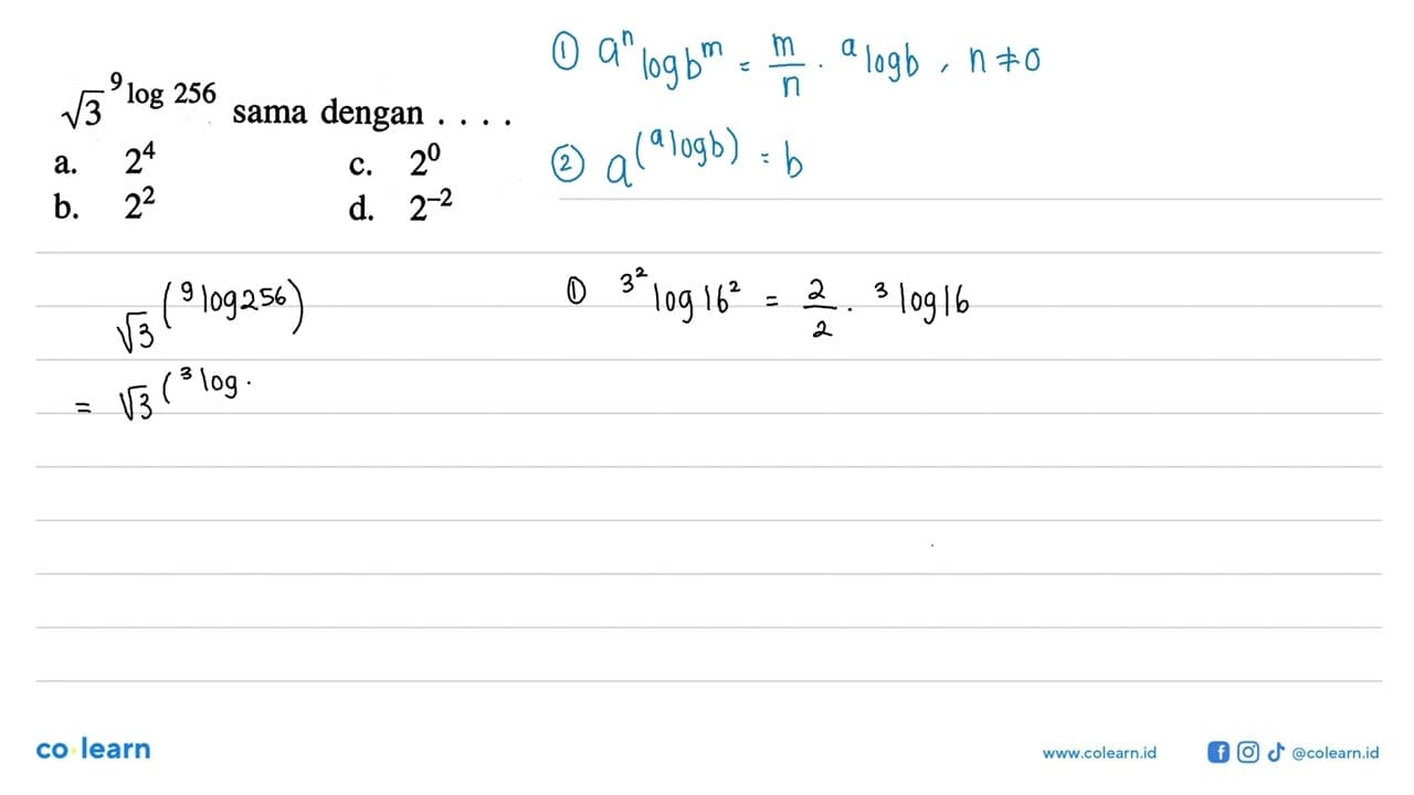 (akar(3))^(9log256) sama dengan ....