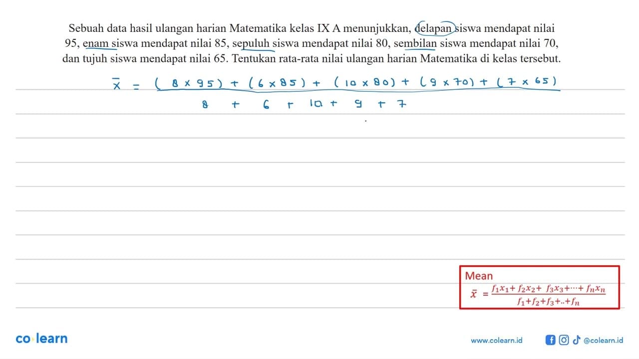 Sebuah data hasil ulangan harian Matematika kelas IX A