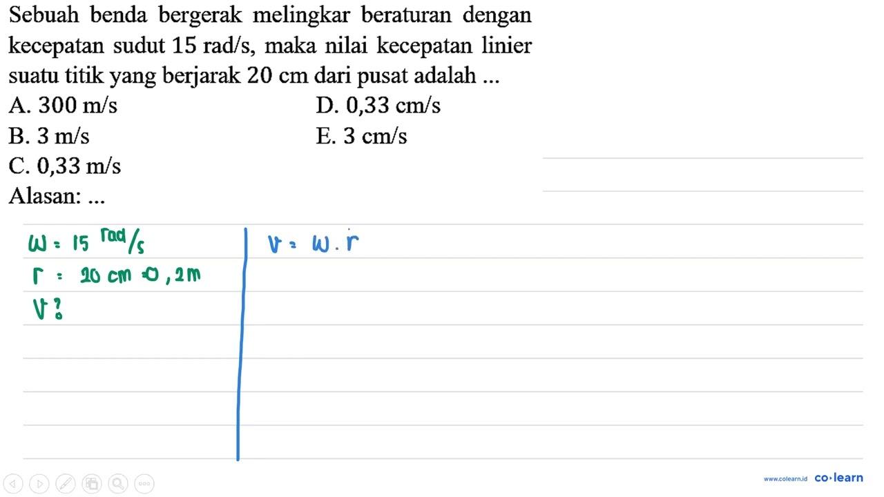 Sebuah benda bergerak melingkar beraturan dengan kecepatan