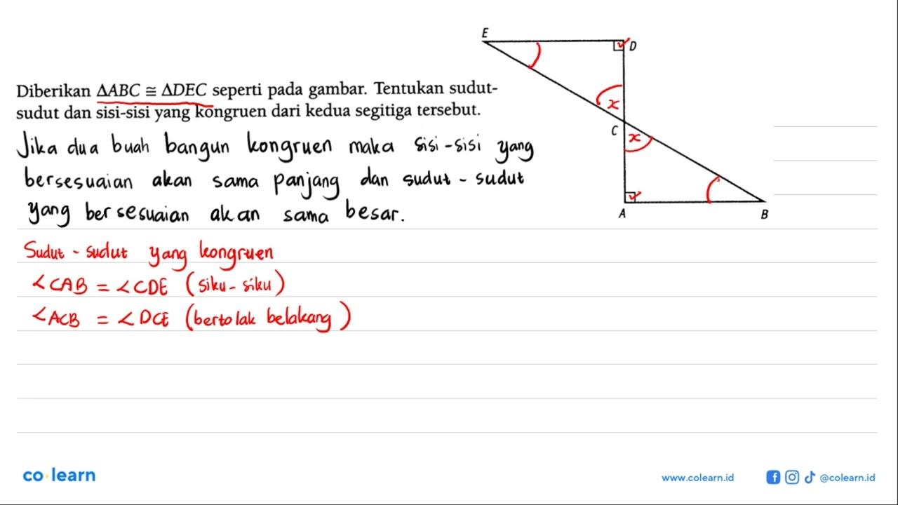 Diberikan segitiga ABC kongruen segitiga DEC seperti pada