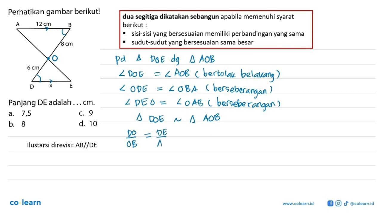 Perhatikan gambar berikut! A 12 cm B 8 cm 6 cm D x E