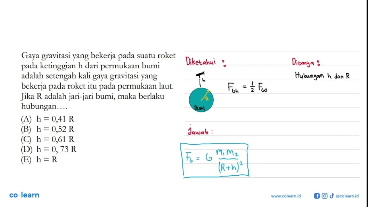 Gaya gravitasi yang bekerja pada suatu roket pada