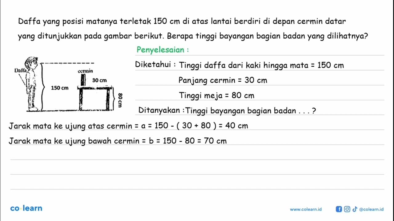 Daffa yang posisi matanya terletak 150 cm di atas lantai