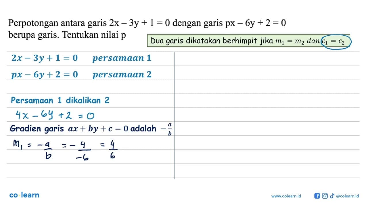 Perpotongan antara garis 2x - 3y + 1 = 0 dengan garis px -