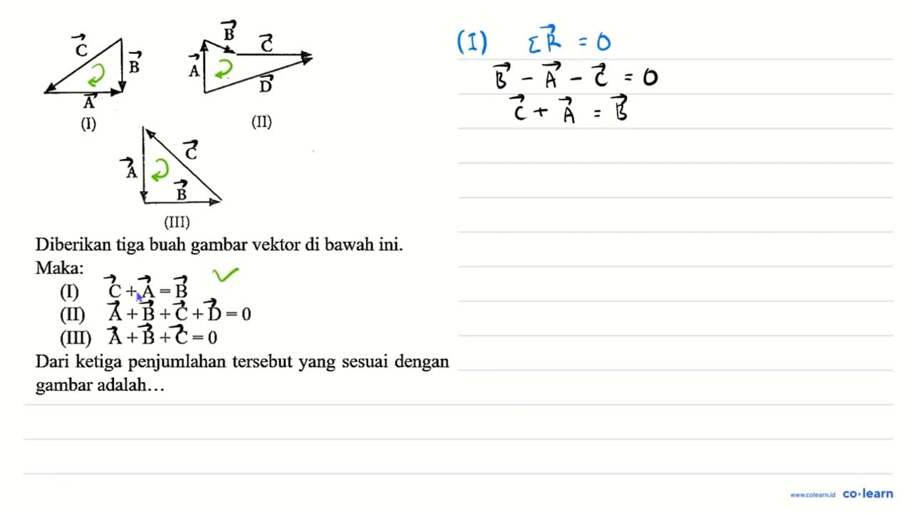(I) Diberikan tiga buah gambar vektor di bawah ini. Maka: