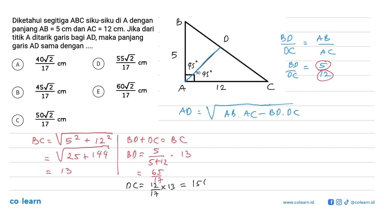 Diketahui segitiga ABC siku-siku di A dengan panjang AB=5