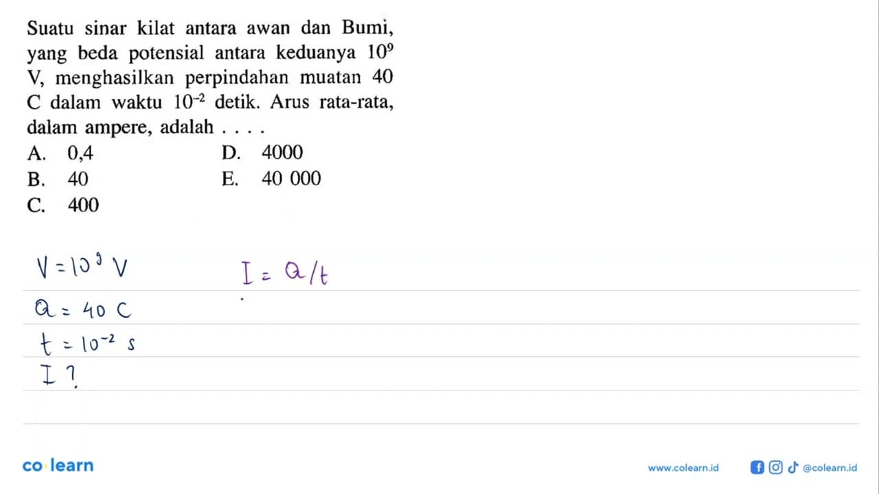 Suatu sinar kilat antara awan dan Bumi, yang beda potensial