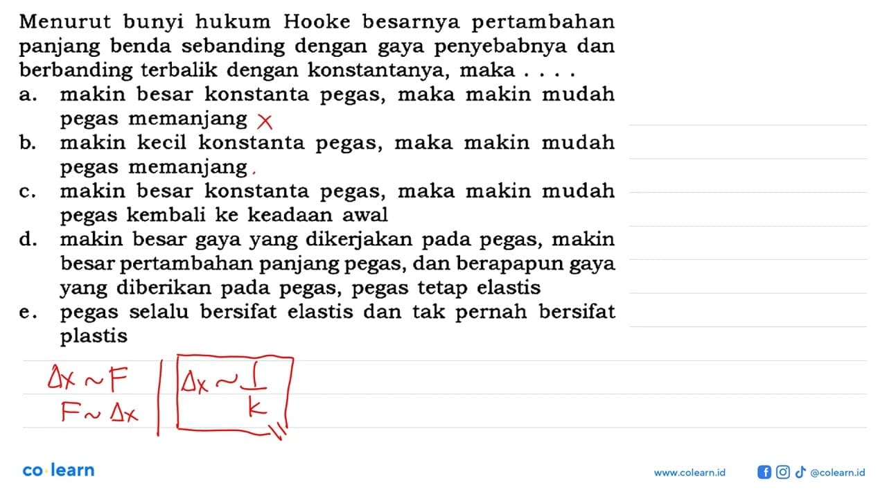 Menurut bunyi hukum Hooke besarnya pertambahan panjang