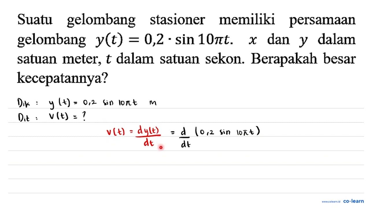 Suatu gelombang stasioner memiliki persamaan gelombang