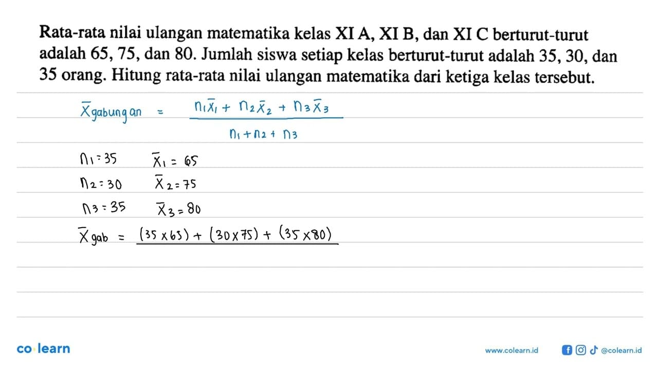 Rata-rata nilai ulangan matematika kelas XI A, XI B, dan XI