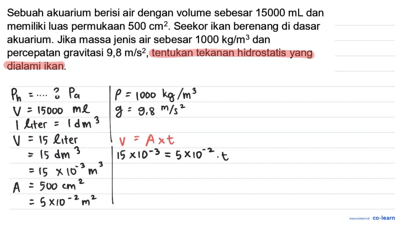 Sebuah akuarium berisi air dengan volume sebesar 15000 ~mL