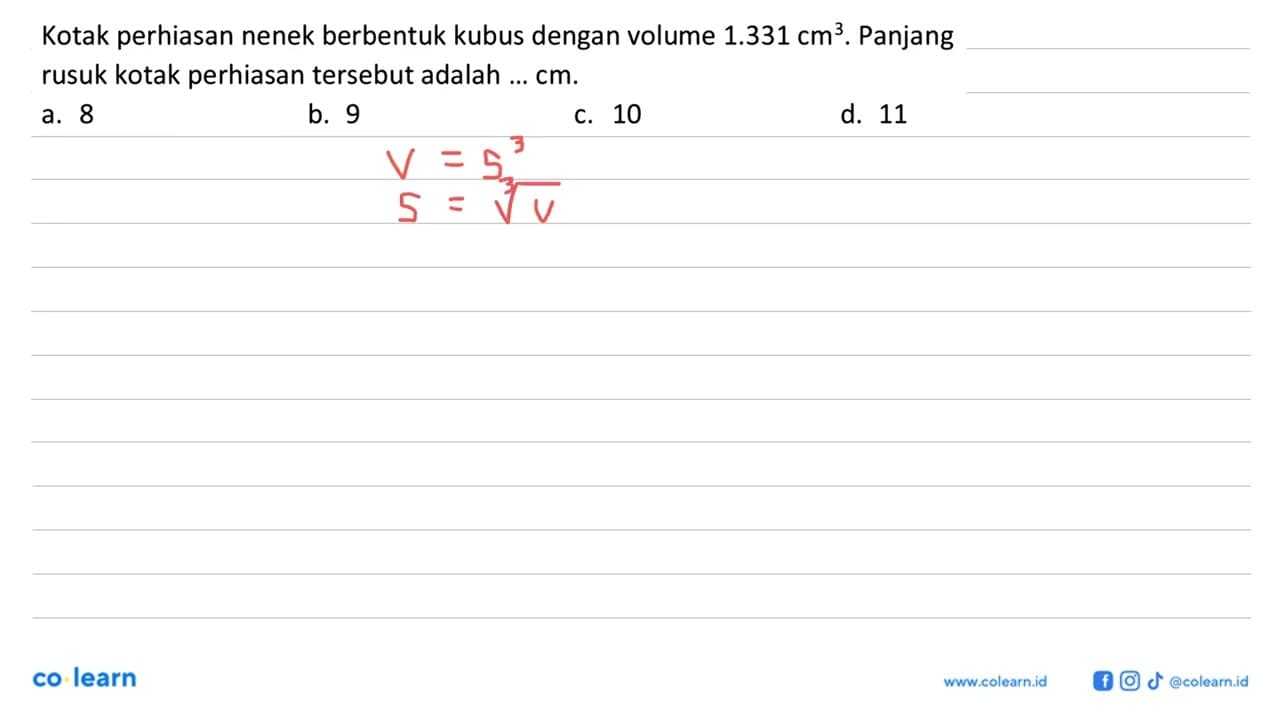 Kotak perhiasan nenek berbentuk kubus dengan volume 1.331