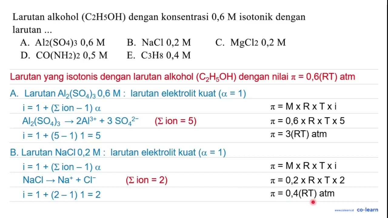 Larutan alkohol (C2 H 5 OH) dengan konsentrasi 0,6 M