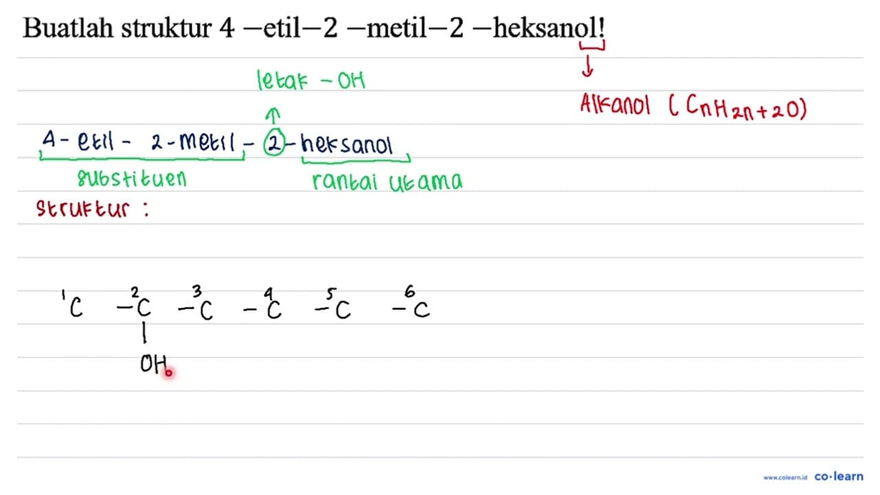 buatlah struktur 4-etil-2-metil-2-heksanol