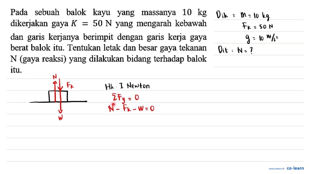 Pada sebuah balok kayu yang massanya 10 kg dikerjakan gaya