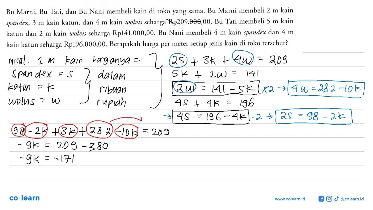 Bu Marni, Bu Tati, dan Bu Nani membeli kain di toko yang