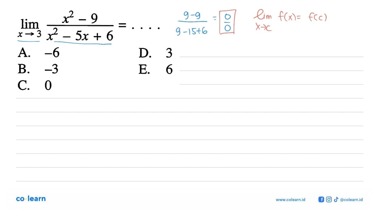 lim x->3 (x^2-9)/(x^2-5x+6)=....