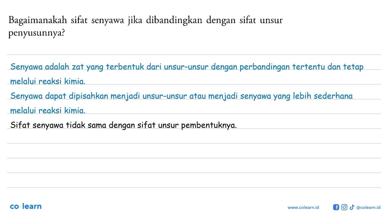 Bagaimanakah sifat senyawa jika dibandingkan dengan sifat