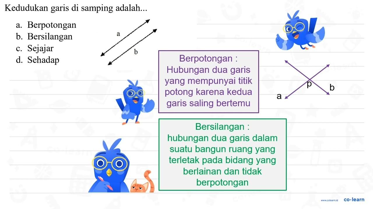 Kedudukan garis di samping adalah... a. Berpotongan b.