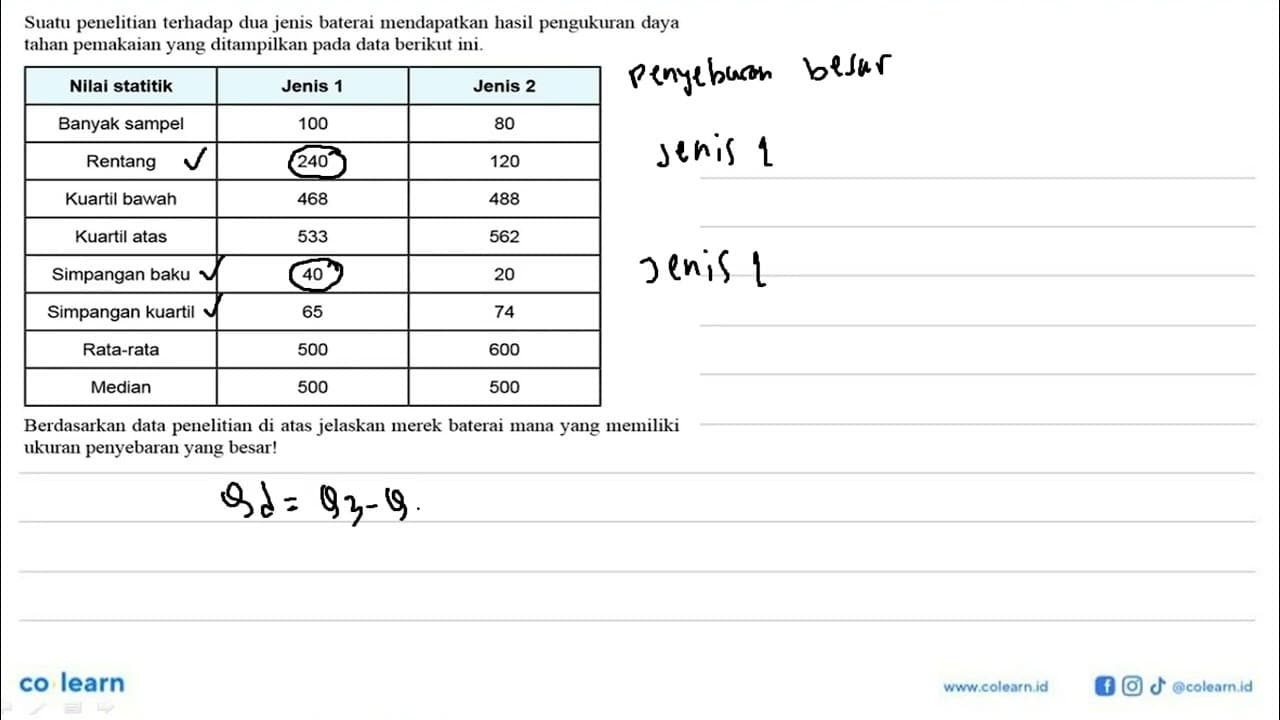 Suatu penelitian terhadap dua jenis baterai mendapatkan