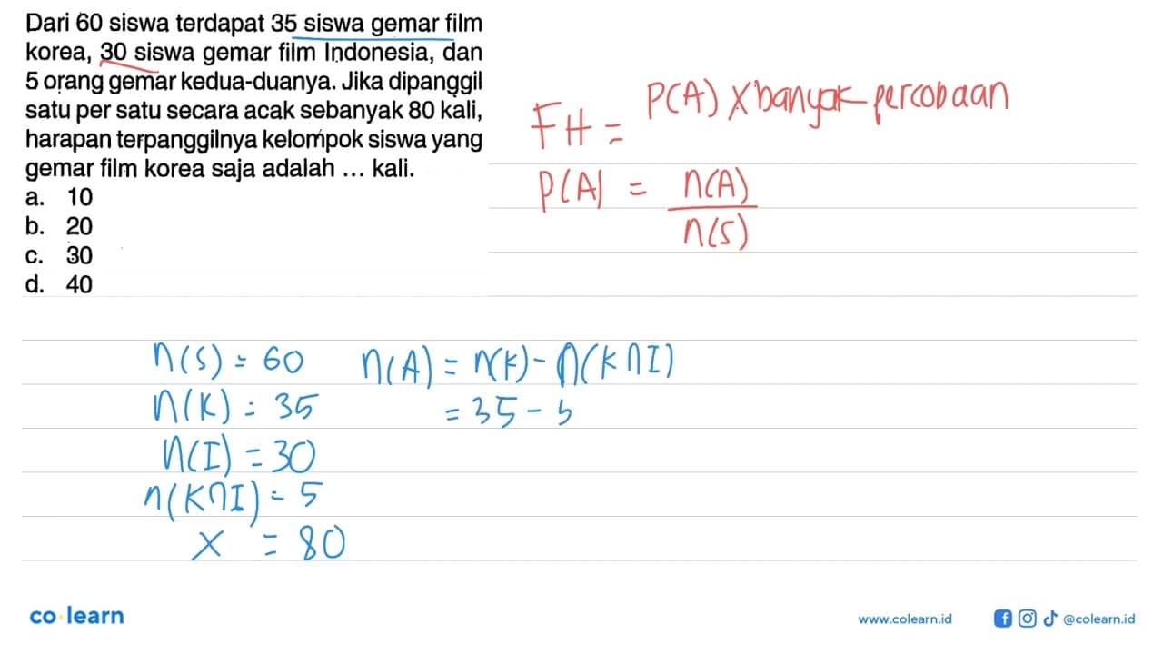 Dari 60 siswa terdapat 35 siswa gemar film korea, 30 siswa