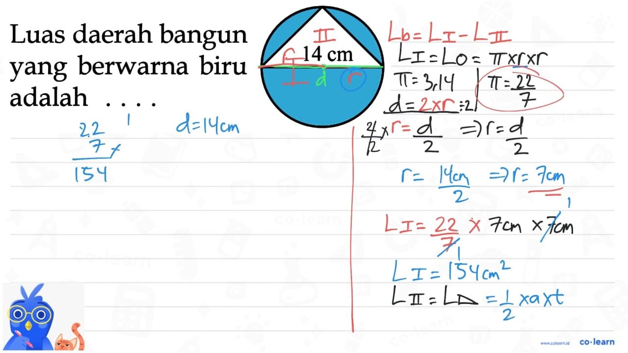 Luas daerah bangun yang berwarna biru adalah ... 14 cm