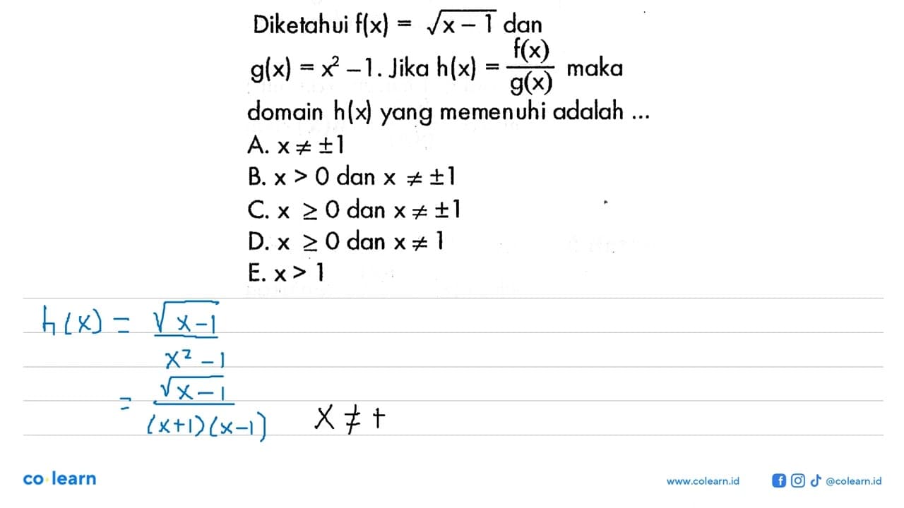 Diketahui f(x)=akar(x-1) dan g(x)=x^2-1. Jika