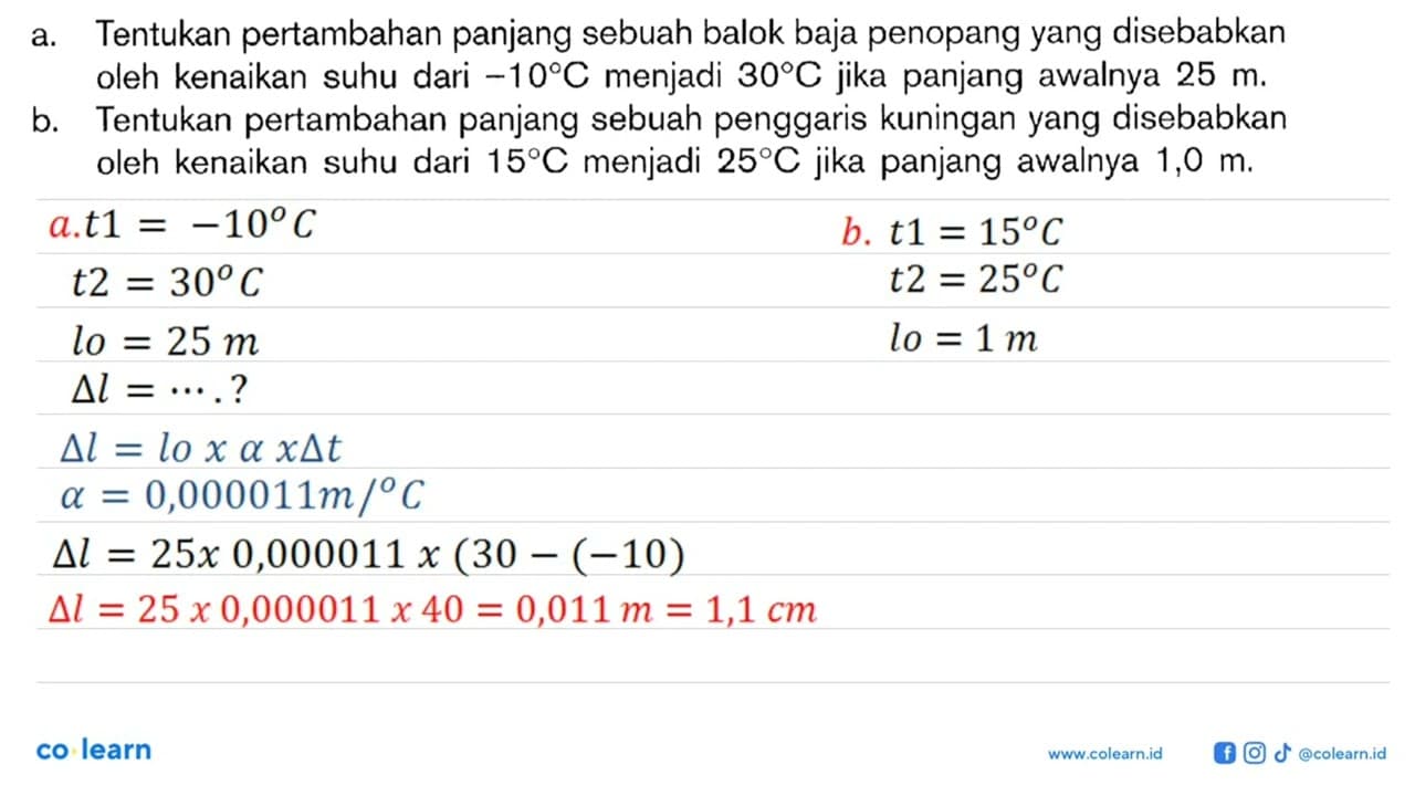 a. Tentukan pertambahan panjang sebuah balok baja penopang