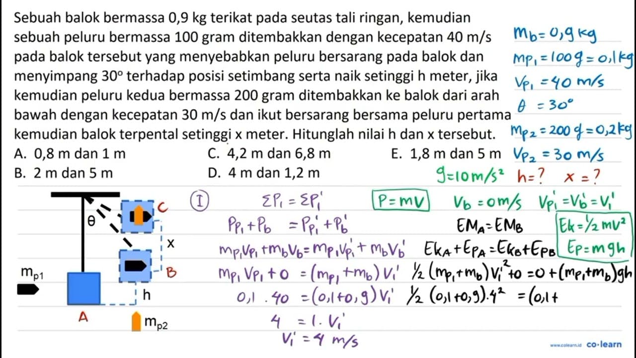 Sebuah balok bermassa 0,9 kg terikat pada seutas tali