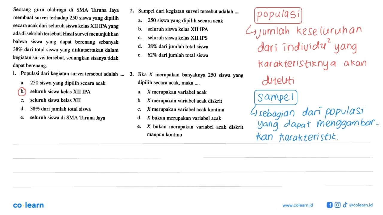 Seorang guru olahraga di SMA Taruna Jaya membuat survei