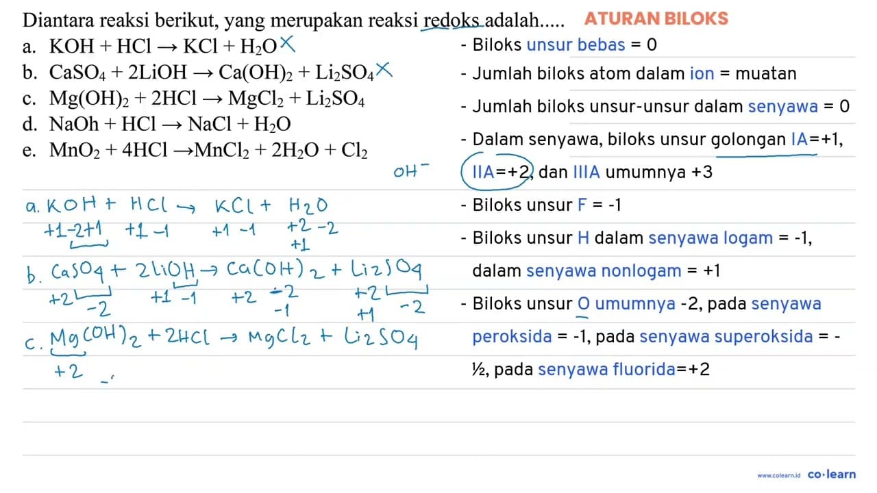 Diantara reaksi berikut, yang merupakan reaksi redoks