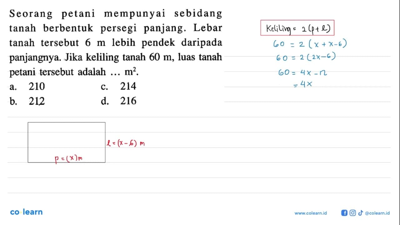 Seorang petani mempunyai tanah berbentuk persegi panjang.