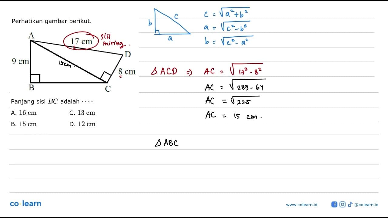 Perhatikan gambar berikut.A 17 cm D 9 cm 8 cm BCPanjang