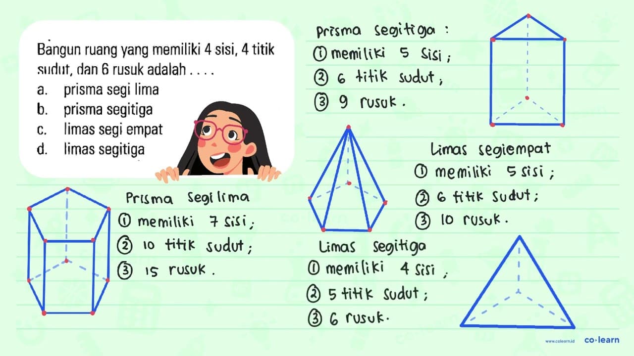 Bangun ruang yang memiliki 4 sisi, 4 titik sudut, dan 6