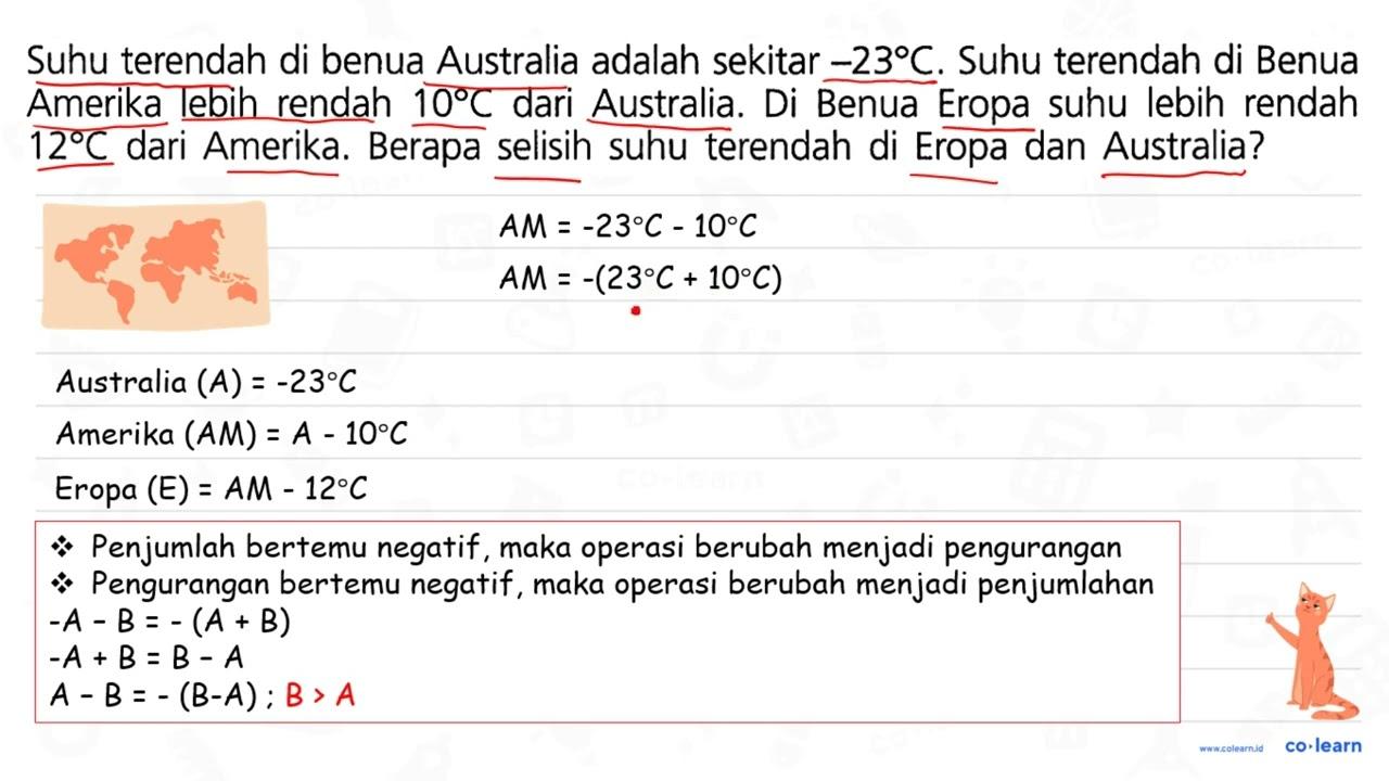 Suhu terendah di benua Australia adalah sekitar -23 C .