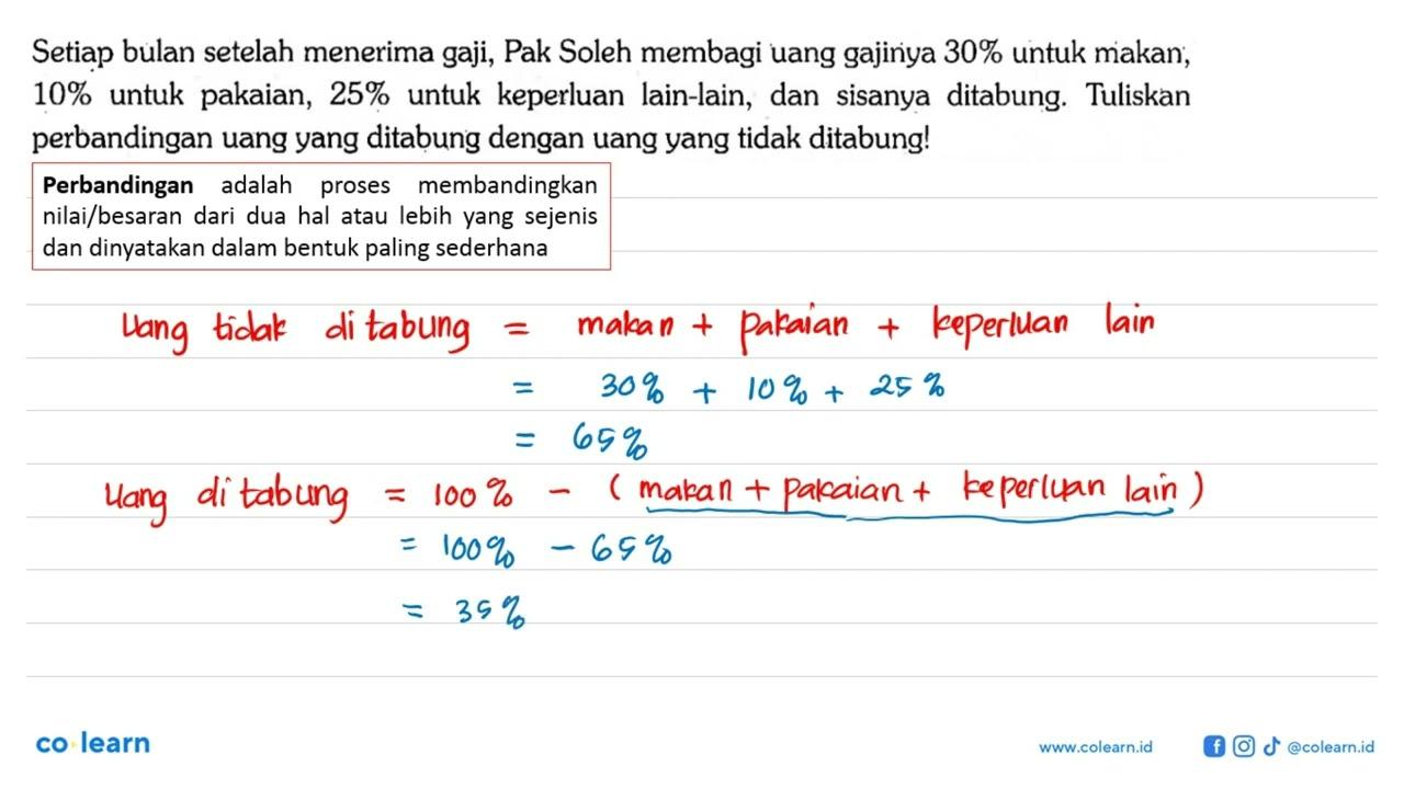 Setiap bulan setelah menerima gaji, Pak Soleh membagi uang