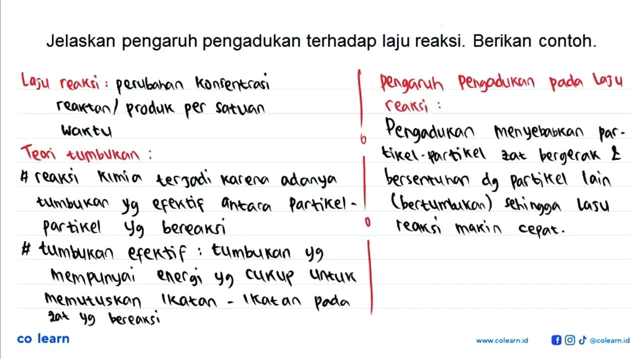 Jelaskan pengaruh pengadukan terhadap laju reaksi. Berikan