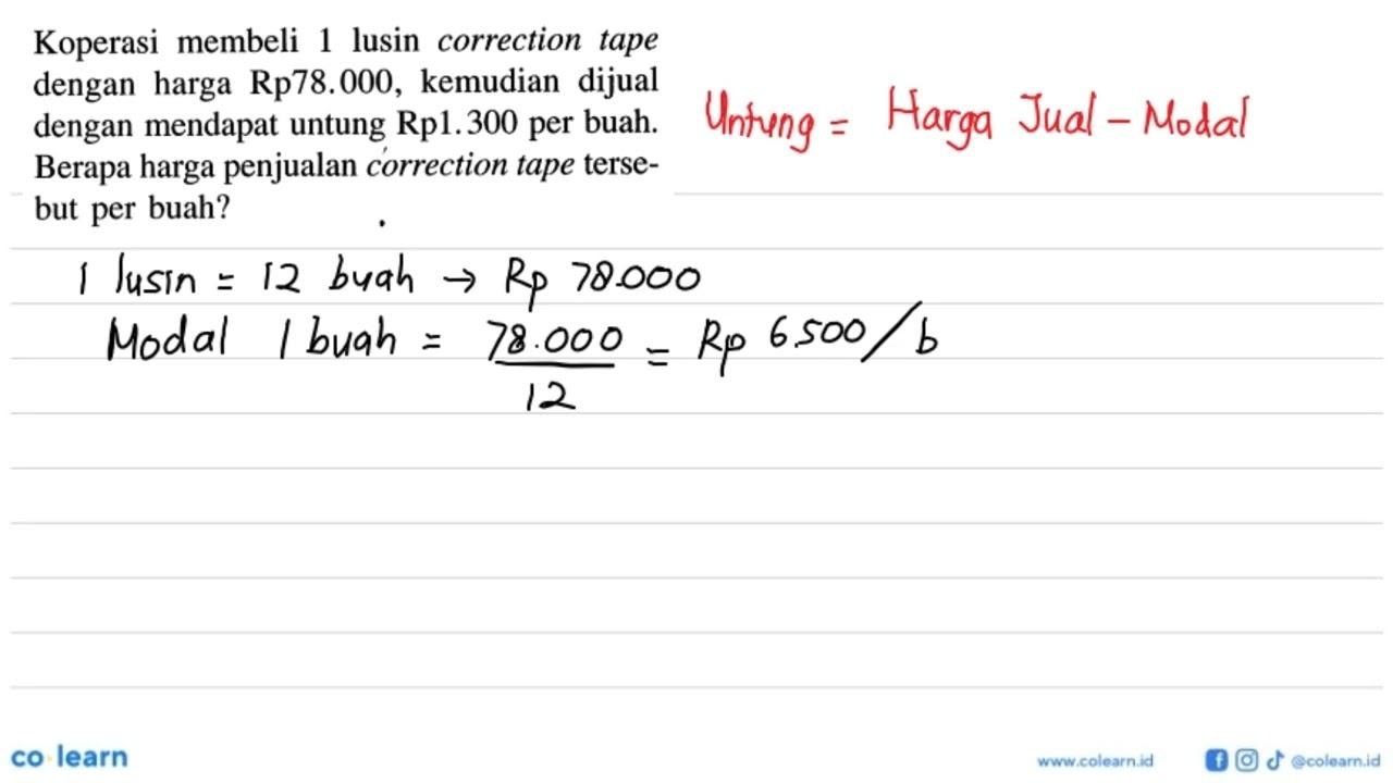 Koperasi membeli 1 lusin correction tape dengan harga